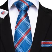 DiBanGu 2019 Classic Blue Red Men's Tie 100% Silk Plaid Ties Hanky Cufflinks Striped Tie Business Wedding Party Tie Set MJ-7124 2024 - buy cheap