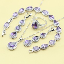 XUTAAYI Top Simulation Silver color Plated Jewelry Sets Purple Cubic Zirconia Shining Necklace/Rings/Earrings/Bracelet For women 2024 - buy cheap