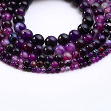 Wholesale Natural Stone Purple Stripe Agates Beads Round Loose Beads for Jewelry Making Necklace Bracelet DIY 4/6/8/10/12mm 2024 - buy cheap