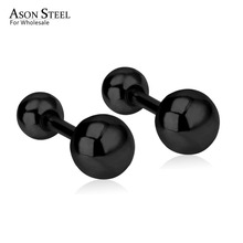 ASONSTEEL-pendientes de tornillo de acero inoxidable para hombre y mujer, aretes de doble bola, Punk, tamaño 4mm/5mm/6mm/7mm/8mm, Color negro, venta al por mayor 2024 - compra barato