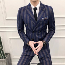 Custom Made Blue Wide Stripes Blazer Trousers Bridegroom Party Wear Wedding Suits Set Slim Fit Casual Clothing 2Pcs Jacket Pants 2024 - buy cheap
