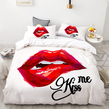 Conjunto de cama personalizado com estampa digital 3d, roupa de cama personalizada, edredom, capa de edredom, queen, king, roupas de cama sensuais com lábios vermelhos, kiss me, envio direto 2024 - compre barato