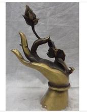 Arte bronze decoração de casa cultura folclórica bronze 8 "china bronze budismo escultura tibetano buda lótus mão estátua 2024 - compre barato