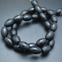 8x12mm Carved Om Mani Peme Hung Matte Black Onyx Rice Barrel Tube Beads fit Buddhist Style Bracelet Necklace 2024 - buy cheap