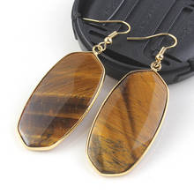 KFT Wholesale Light Yellow Gold Color Earring Natural Tiger Eye Stone Oval Shape Dangle Hook Stone Earrings For Women  Jewelry 2024 - buy cheap