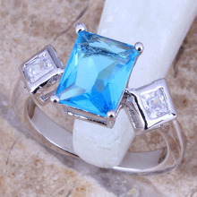 Anillo de circonia cúbica azul cielo para mujer, joyería chapada en plata, color blanco, tamaño 6 / 7 / 8/9, R0520 2024 - compra barato
