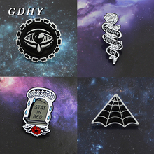 "STAY IN BED" Gravestone "LIVING IN PERPRTUAL SIN"Flower Rose Brooch Evil Eye Disc Triangle Spider Spider Web Brooch Badge Pins 2024 - buy cheap