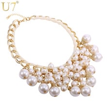 U7 Women Maxi Necklace Fashion Luxury Round White Black Simulated Pearl Big Statement Necklace Sale N532 2024 - buy cheap