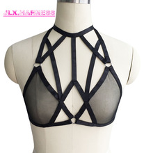 New Women's Body Harness Belt  Black gauze underwear Stretch Lace bra Cincher With Garters Sexy crops top goth harness 2024 - buy cheap