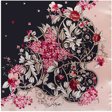 Женский шёлковый атласный шарф с цветочным принтом, 90x90 см 2024 - купить недорого