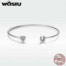 WOSTU 100% 925 Sterling Silver I Love You Clear CZ Heart Adjustable Cuff Bangle for Women Luxury Sterling-Silver-Jewelry DXB044 2024 - buy cheap