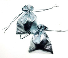 500 шт., женские винтажные серебряные сумки на шнурке, 9 х12 см 2024 - купить недорого