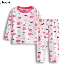 Hooyi rosa bebê menina conjuntos de roupas crianças pijamas terno copos impressão camiseta + calças terno meninas pijamas 100% algodão 2024 - compre barato