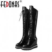 Женские сапоги до колена FEDONAS, черные сапоги из натуральной кожи на платформе и каблуке, теплая обувь на осень и зиму 2019 2024 - купить недорого