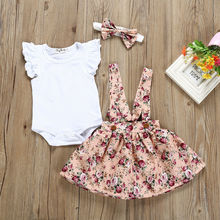 2019 Cute Floral Newborn Infant Baby Girl Romper+Strap Dress +Bow Headband Ruflle Outfit Overall Clothes Playsuit 2024 - buy cheap