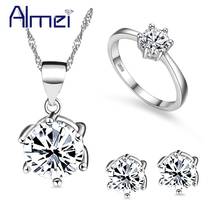 Almei 40% off African Beaded Rhinestone Wedding Women Jewelry Set Bridal Silver Color Crystal Necklace Earrings Ring Set T043 2024 - buy cheap