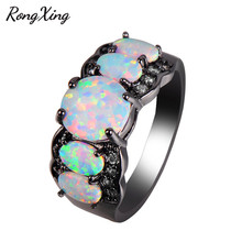 RongXing-Anillos ovalados de ópalo de fuego blanco para mujer, sortija de piedra de nacimiento rellena de Oro Negro Vintage, regalos de joyería de Navidad RB1403 2024 - compra barato