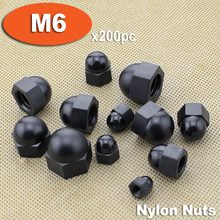 200pcs DIN1587 M6 Black Plastic Nylon Hex Hexagon ACORN Domed Cap Nuts 2024 - buy cheap