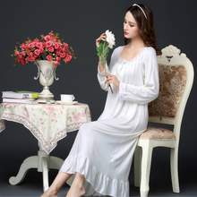 Spring Modal Long Sleeve Loose Long Nightgown Korean Sleeping Dress Pink White Princess Plus Size Women Sexy Sleepwear Nightwear 2024 - buy cheap