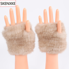 Luxury Lady Fingerless Genuine Mink Fur Gloves Women Winter Warm Knitted Real Mink Fur Mittens Elastic Wrist Natural Fur Glove 2024 - buy cheap
