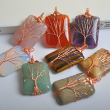 Tree of Life Wire Wrap 53x31x8MM Rectangle Handmade Natural Stone Opal Tiger's Eye Crystal Aventurine Necklace Pendant 1Pcs 2024 - buy cheap