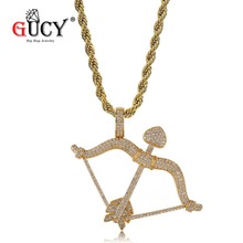 GUCY хип-хоп модное однотонное ожерелье с подвеской в виде банта и стрелы с кубическим цирконием, золотые подвески из серебра, подарок 2024 - купить недорого