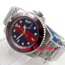 Bliger 40 мм сине-красный циферблат светящийся стеклянный керамический ободок автоматические мужские часы BL116 2024 - купить недорого