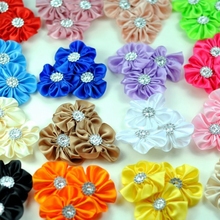 5pcs/lot 16colors Triple Artificial Satin Ribbon Cluster Flowers+Rhinestones For Hair Accessories Fabric Flowers For Headbands 2024 - buy cheap