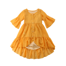 Детское пляжное платье принцессы в стиле бохо желтого цвета для маленьких девочек; Нарядные платья с расклешенными рукавами и оборками; Летнее платье; Летняя одежда 2024 - купить недорого