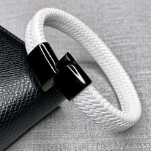 Pulseiras masculinas de couro trançado, bracelete com fecho magnético de aço inoxidável 2024 - compre barato