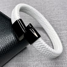 White Men Leather Bracelets Male Braided Wrist Band Fashion Stainless Steel Magnetic Clasp Charm Bracelets Bangles Men Jewelry 2024 - buy cheap