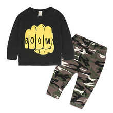 Baby Boys Clothes Kids Casual Long Sleeve Boom Printed Tops T-shirt+Camouflage green Pants 2pcs  Baby boy clothing Outfits 2024 - buy cheap