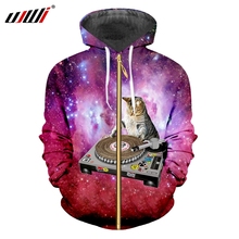 UJWI-Sudadera con capucha con cremallera para hombre, suéter con estampado 3D de gato Djing, cielo estrellado, encantador, de talla grande 5XL, novedad 2024 - compra barato