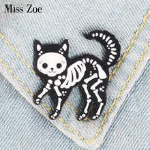 Cat Skeleton Enamel Pin Punk Glitter Dark Cat Badge Brooch Bag Clothes Lapel pin Funny Animal Jewelry Gift for Friends 2024 - buy cheap