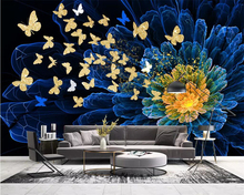 Beibehang-papel tapiz personalizado para pared, mural 3D de fantasía moderna, mariposa dorada, Fondo de flores abstractas, papel tapiz para habitación 2024 - compra barato