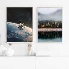 Decoração nórdica menina terra pôsteres e impressões parede pop arte pintura em tela floresta paisagem imagens para sala de estar 2024 - compre barato