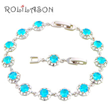 ROLILASON simple seawater blue crystal Zircon Silver chain Bracelet Health wedding item Fashion jewelry TB655 2024 - buy cheap