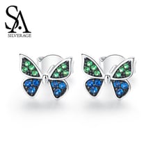 SA SILVERAGE Butterfly Sterling Earrings Elegant Silver 925 Woman Original Design 2019 New Tide Simple Female Small Temperament 2024 - buy cheap