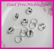 100PCS Silver finish 1.5cm 3/5" plain Adjustable Metal Rings setting with round pad Handmade kids Ring at nickle free,lead free 2024 - buy cheap