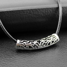 Antique Silver Hollow Tube charms Pendant Black Rope Necklace Gift  MN125 2024 - buy cheap