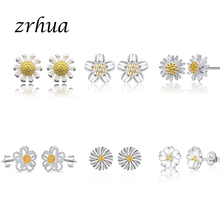 ZRHUA Simple Original Flower Stud Earrings for Women Girls Gold Silver Color High Quality Engagment Jewelry 2024 - buy cheap