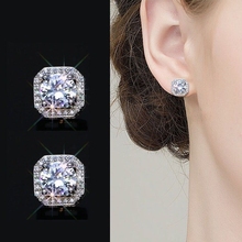 Elegante branco zircão quadrado brincos para mulheres meninas simples geométrico casamento brincos moda birthstone jóias 2024 - compre barato