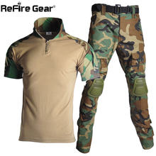 ReFire Gear Men's Multicam Tactical Uniform Clothes RU US Army Military T-Shirt + Cargo Pants Airsoft With Knee Pads Clothes Set 2024 - buy cheap