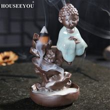 HOUSEEYOU Ice Crack Little Monk Mountains Backflow Incense Burner Ceramic Small Buddha Incense Holder Aromatherapy Censer 2024 - buy cheap