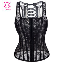 Corzzet colete renda transparente, espartilhos sexy gótico, corseletes e bustiers, lingerie modeladora de corpo feminina 2024 - compre barato