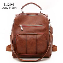 Vintage Leather Backpack Women Female Multifunction Schoolbag Rucksack Brown Large School Bags Teenage Girls Back Pack XA157H 2024 - buy cheap