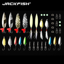 JACKFISH 37 шт./лот, металлическая блесна, ложка, набор приманок для рыбной ловли 2. Искусственная кожа/искусственная кожа/8 г, рыболовная снасть, блестящая приманка, жесткая приманка, окунь, тройной крючок 2024 - купить недорого