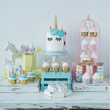 SWEETGO showcase decorating set Artificial Unicorn cupcake fake fondant cake+cake stand& tray+decoration Ornament 43 pcs set 2024 - buy cheap