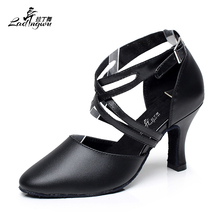 Ladingwu 2018 New Microfiber Synthetic Leather Closed Toe Latin Dance Shoes Dark Red Black Ballroom Tango Salsa Dance Shoes 2022 - buy cheap