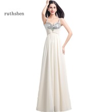 ruthshen Under 50 Long Chiffon Prom Dresses 2018 Spaghetti Straps Sequins Beaded Empire Formal Occasion Evening Dress Cheap 2024 - buy cheap